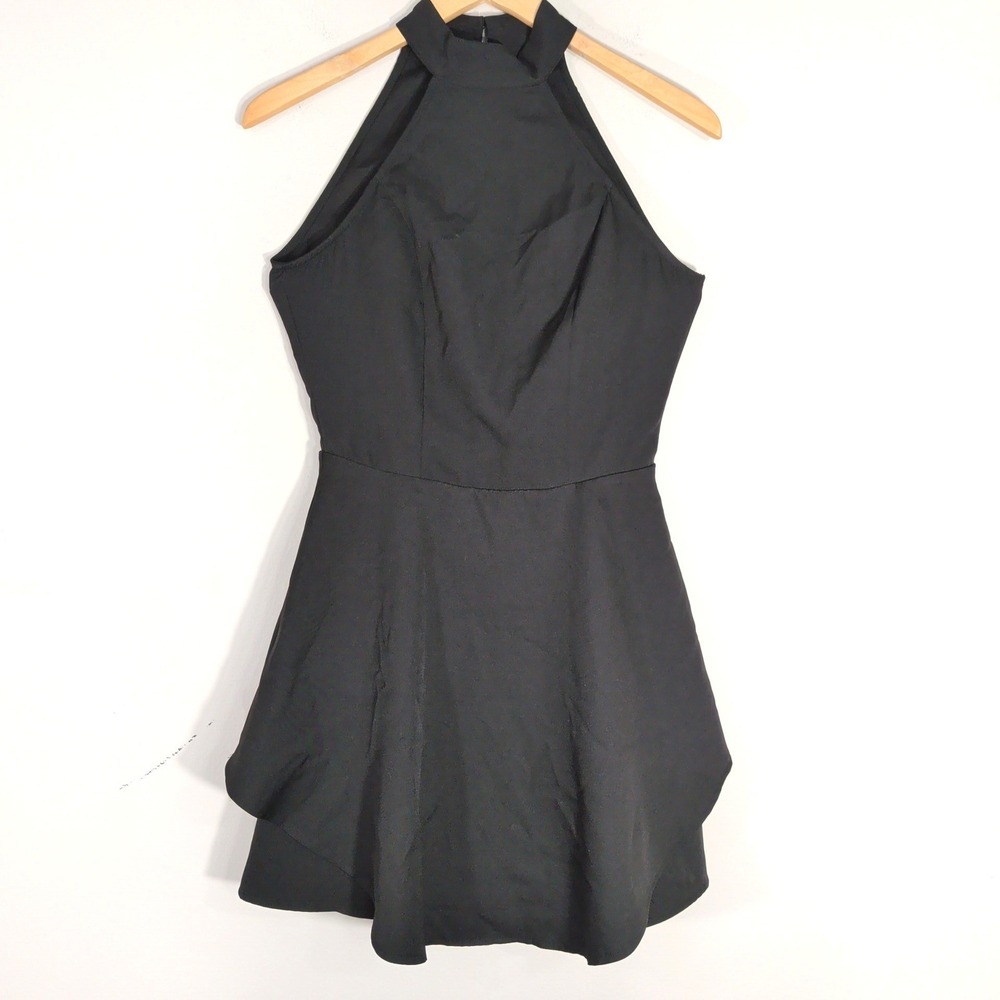 Tobi Black Halter Dress; Open Back, Tiered Skirt, Mock Neck